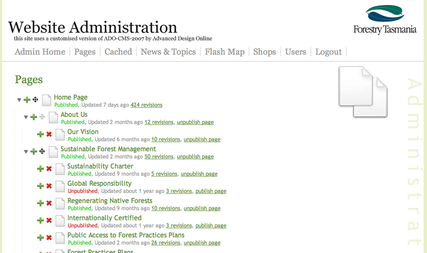 Page tree administration