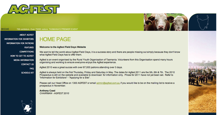 Agfest site CMS implementation using design by Direct Design