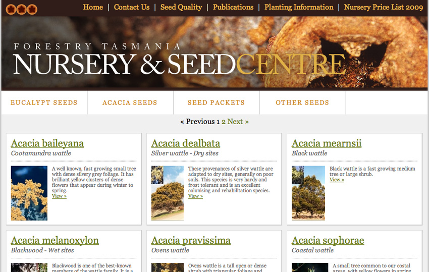 A category within the Seed Centre online store