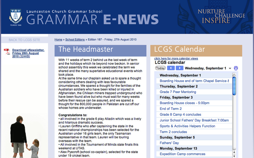 School newsletter - one of many newsletters in the CMS