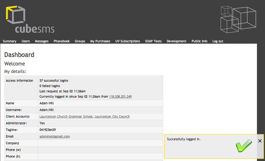 User dashboard