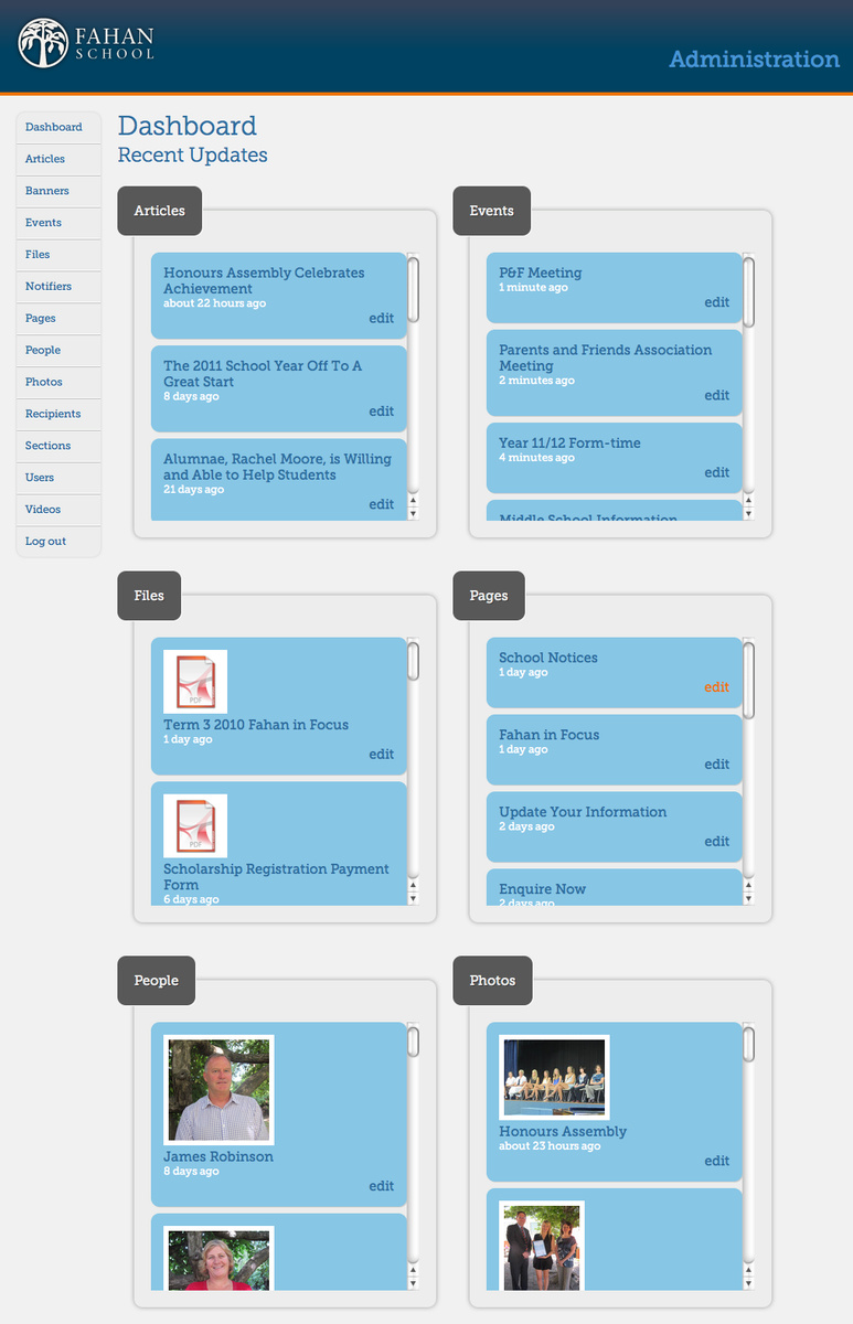 Administration dashboard