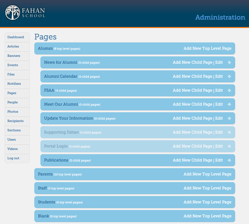 Page administration index