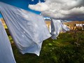 white Linen dancing in the wind. No mans land. Patagonia, South America