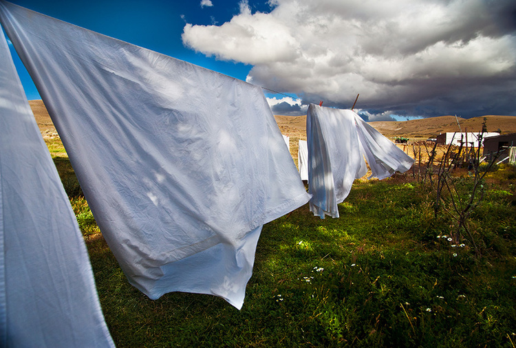 white Linen dancing in the wind. No mans land. Patagonia, South America