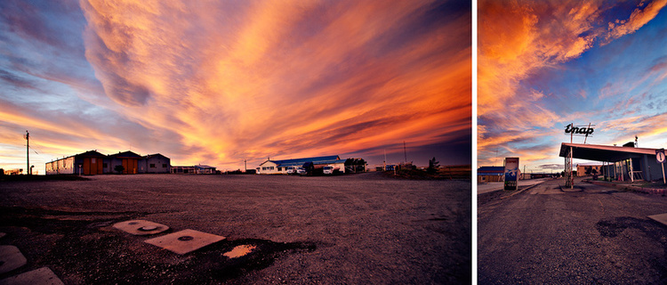 A very small, quite ordinary town, lit up in an extraordinary way. Cerro Sombrero, Tierra Del Fuego, South America