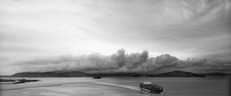 San Francisco - Cargo ship passing Alcatraz