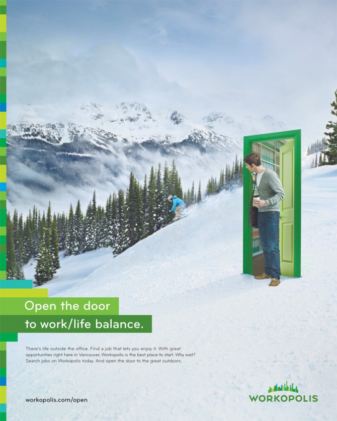 Workopolis Ad. Photography by Frank Hoedl - Produced for Workopolis - Location: Whistler, Canada