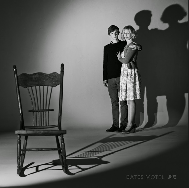 A&E; Network's Bates Motel. Vera Farmiga and Freddie Highmore. Co-produced with: SPARK PRODUCTIONS. Photography by Dylan Coulter