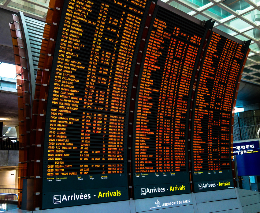 Flight Arrivals Board at Charles De Gaulle Airport in Paris