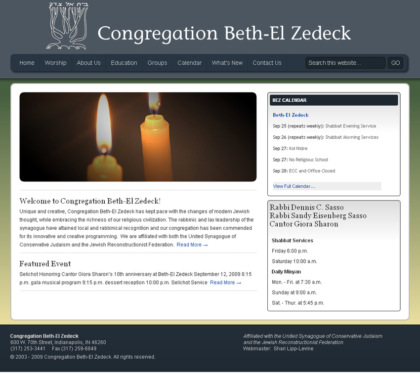 Congregation Beth-El Zedeck | UI/HTML/CSS ReDesign (WordPress)
