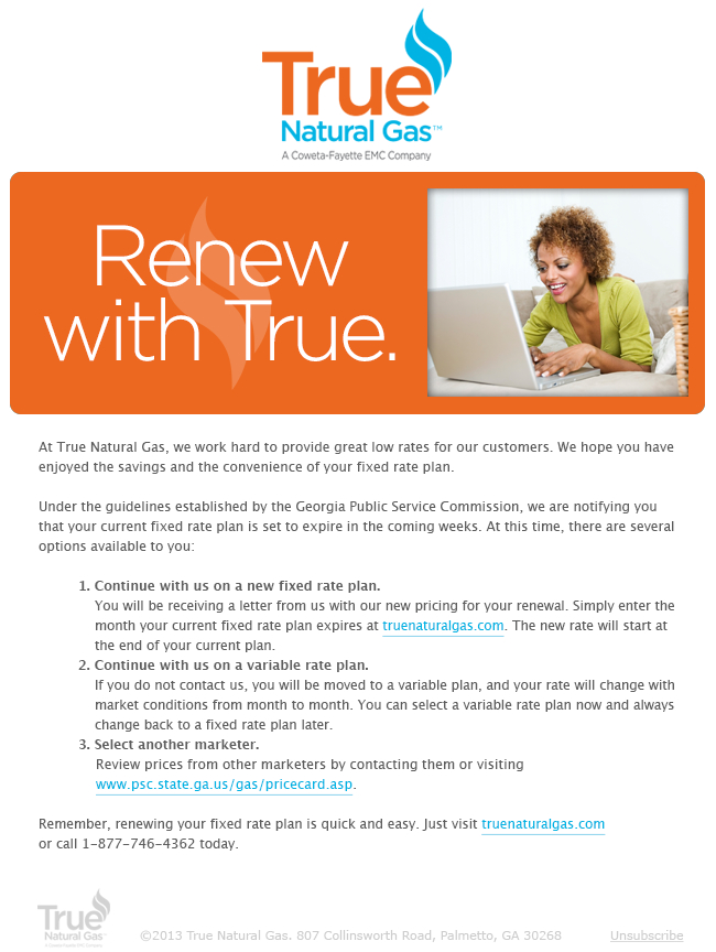 True Natural Gas Renew With True Email