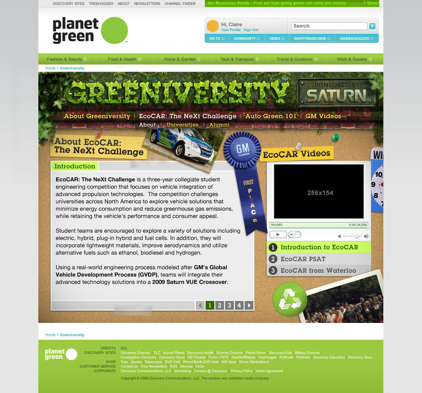 Saturn's Greeniversity Microsite Mock for Planet Green