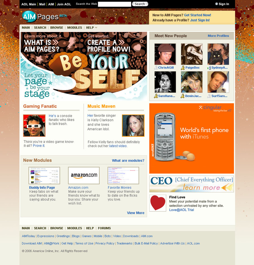 AIM Pages Homepage Mock
