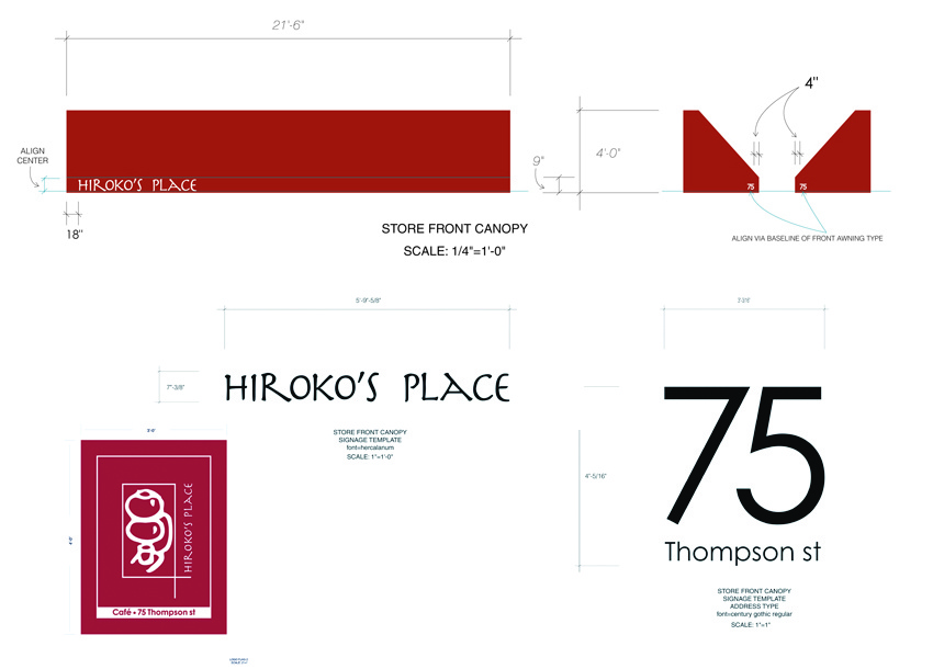 Hiroko's Place Cafe: Signage specs