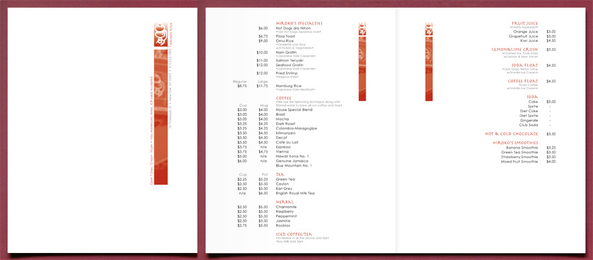 Hiroko's Place Cafe: Main Menu