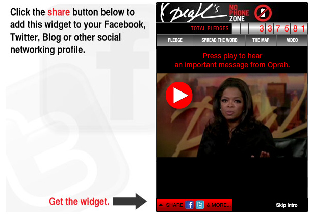No Phone Zone widget as it appears on oprah.com