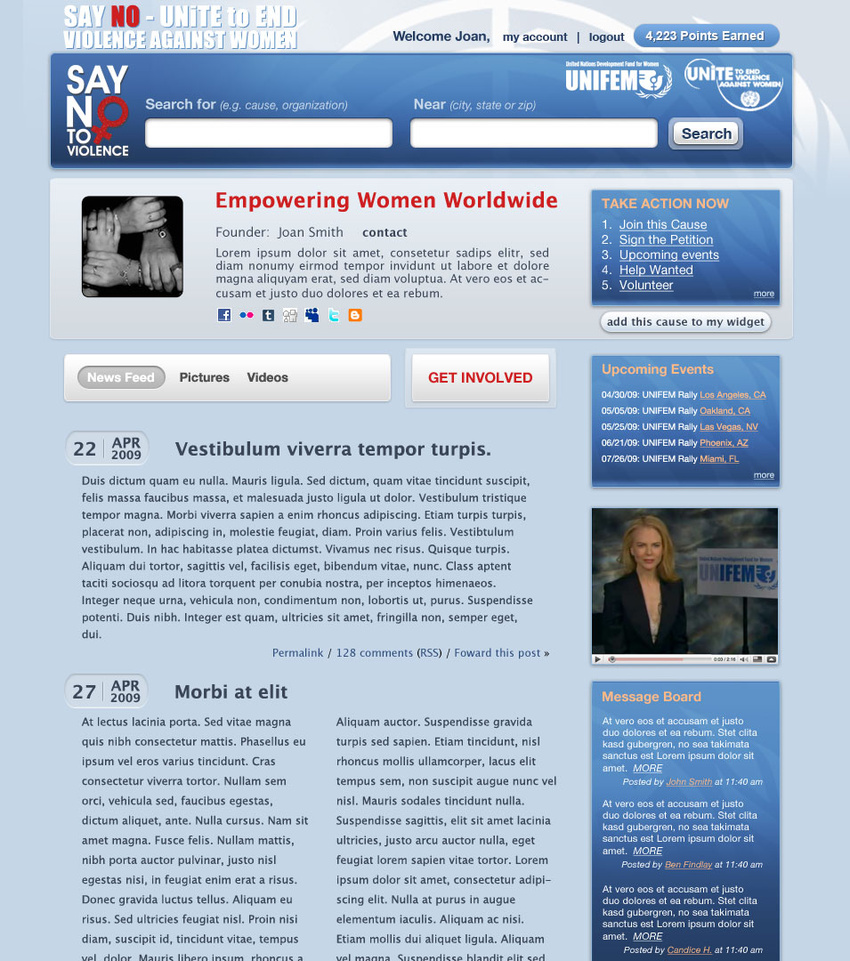UNIFEM website mockup