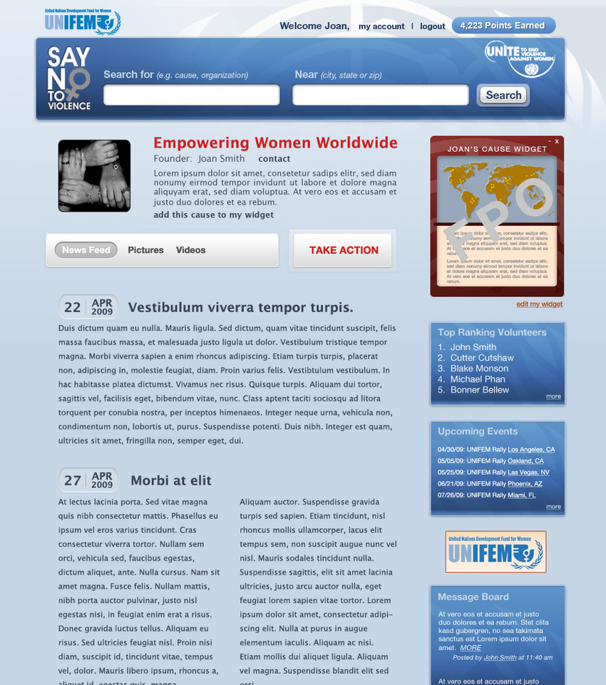 UNIFEM website mockup