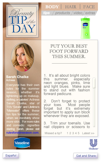 Unilever widget Vaseline page