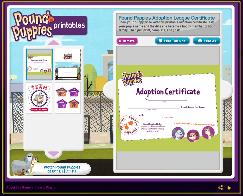 Pound Puppies Printables UI design