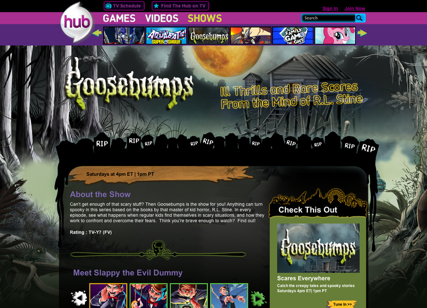 Goosebumps show page on Hubworld.com