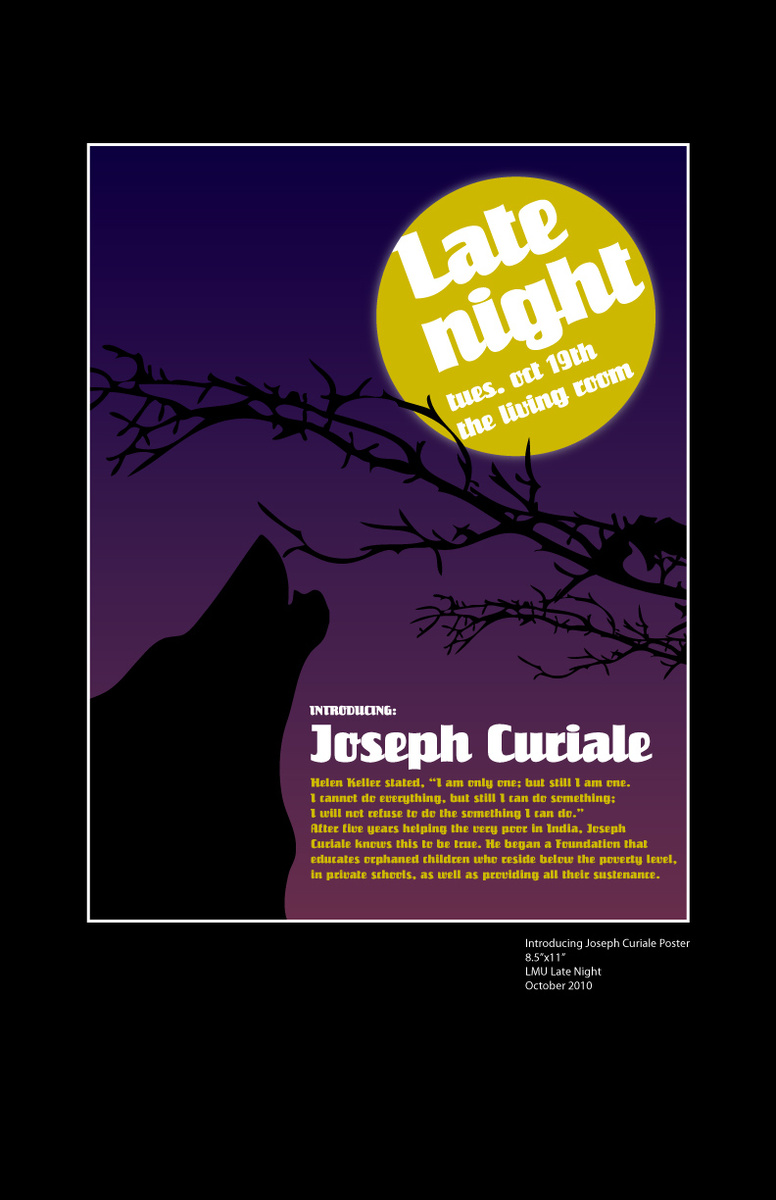 Poster for LMU Late Night's visiting speaker