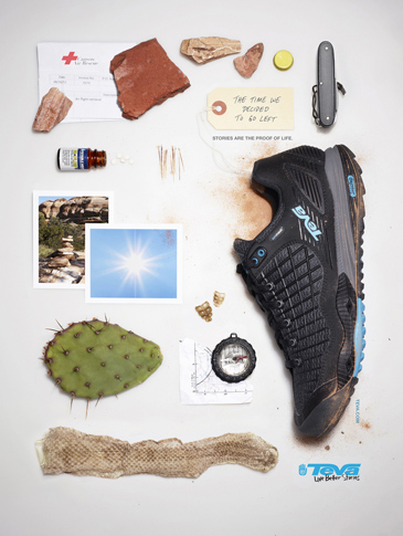 Product focused ads tell a story through objects collected on a specific journey or event.