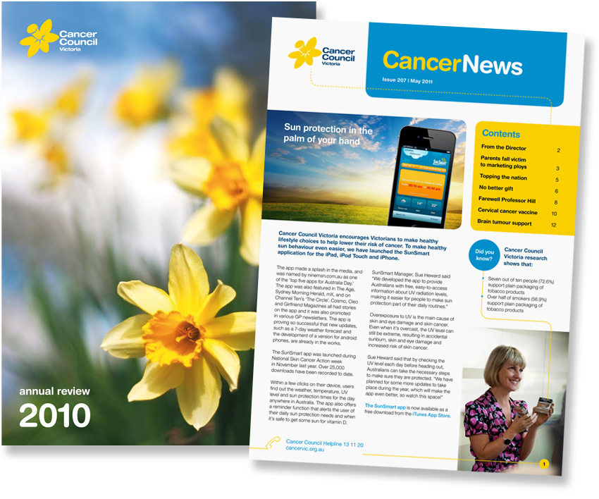 Cancer Council Victoria Annual review and Newsletter Art direction and design.
