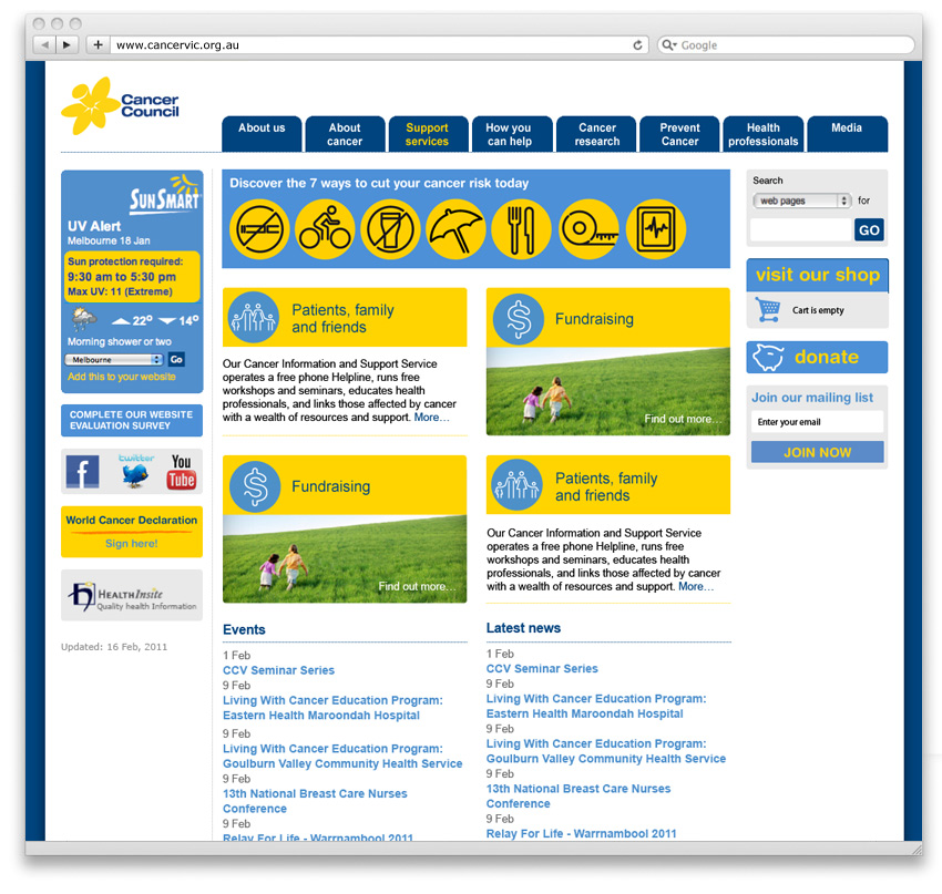 Cancer Council Victoria home page redesign.