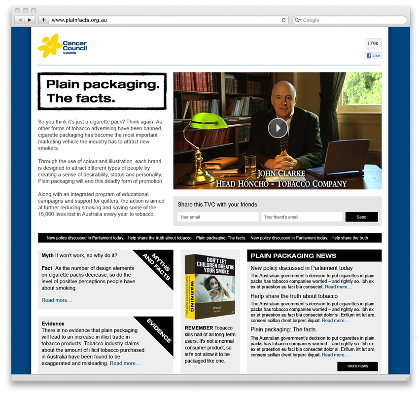 A mini site about plain packaging of cigarettes.