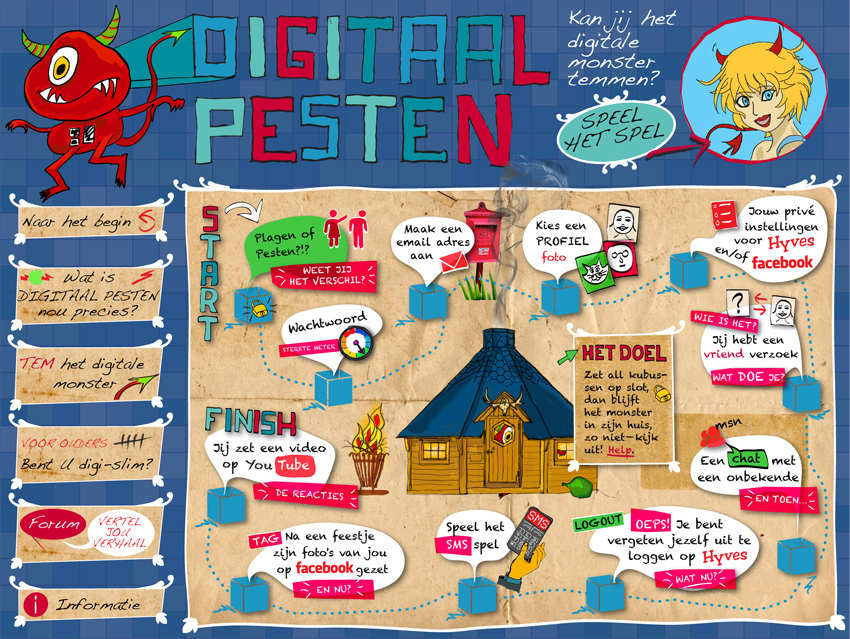 Personal work: 'Digitaal pesten' is a game that aims to educate children about cyber bullying.