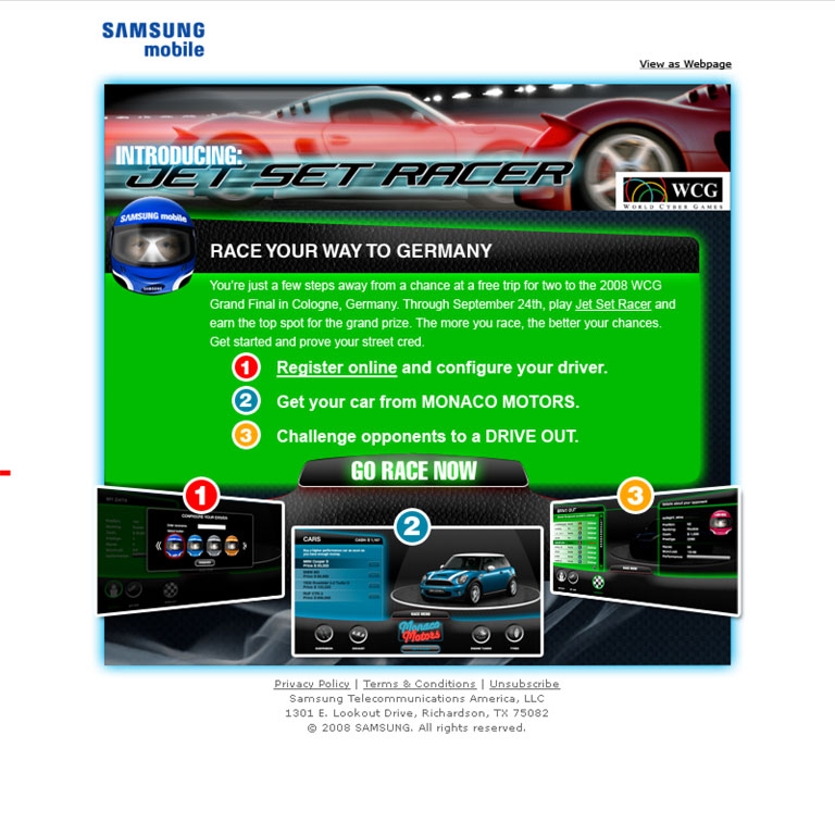 Samsung Mobile Jet Set Racer Email