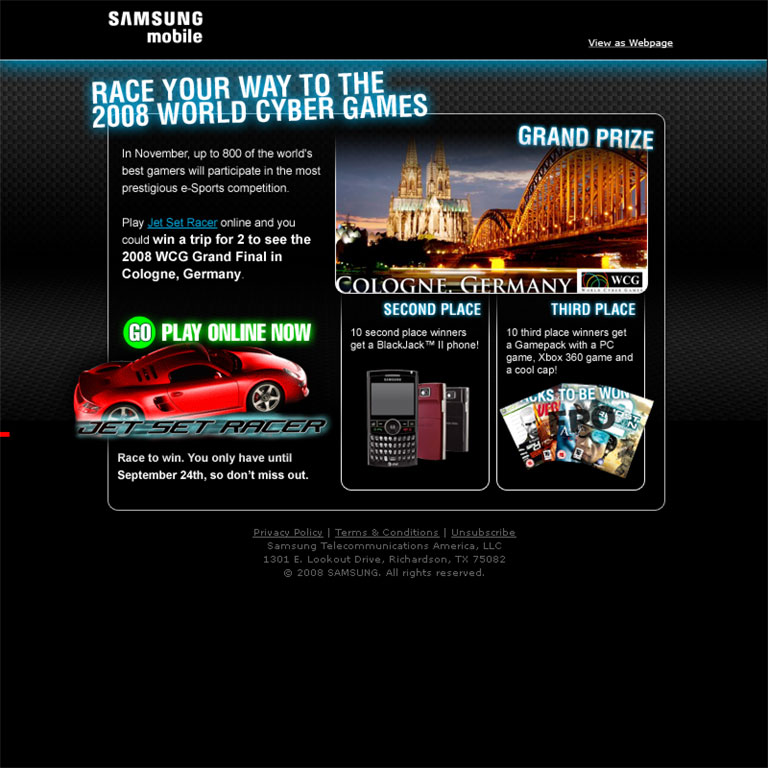 Samsung Mobile Jet Set Racer Email