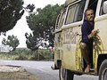 As we ride up the southern coast of Portugal in the 1960's VW T2. Algarve, Portugal. E.U.