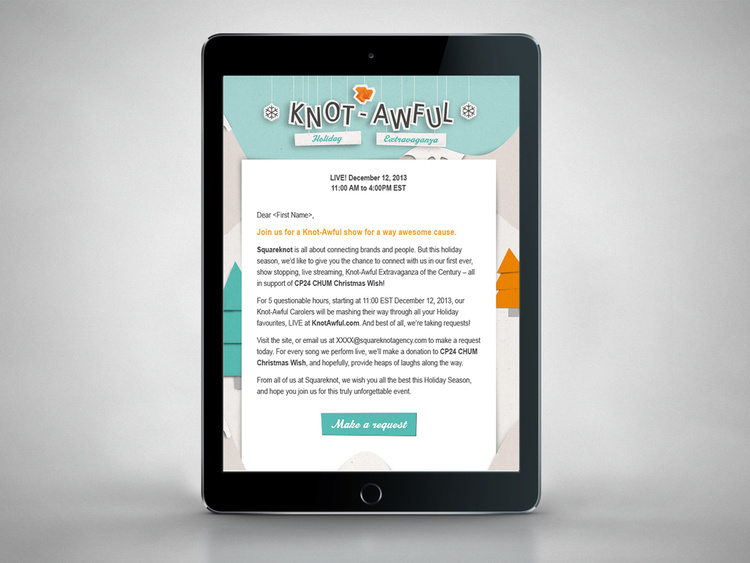 ...it all started with an email informing clients and friends of the Knot-Awful show we were going to put on for charity...