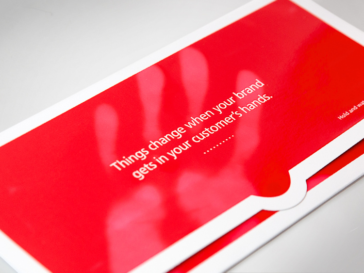 To bring this to life, we used thermal reactive inks to cover the outer shell of a simple envelope. Once held, an impression is made – demonstrating the reaction or impact physical mail has on us.