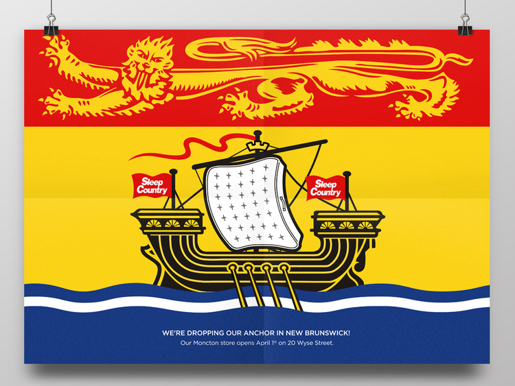 Sleep Country was about to open their first store in Moncton, New Brunswick. The inspiration? The provincial flag and a mattress, of course.
