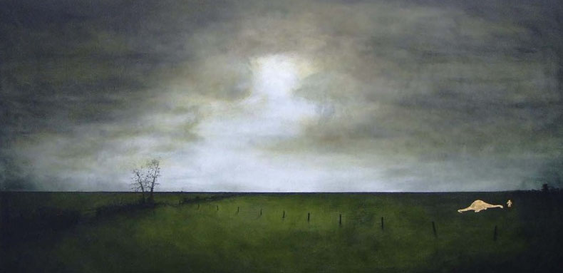 Title: The Brontosaurus finally dead..., Artist: Kevin O'Keeffe, Medium: Oil and Gold Leaf on Board, PRICE €675 (SOLD)