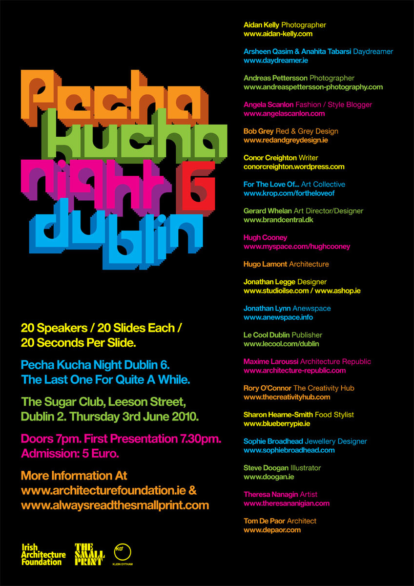 Pecha Kucha 6 lineup including FTLO, June 2010