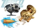 Classic Zebco and Shakespeare reels. Vintage bass crankbait. ©2012. Glenn Hiramatsu.