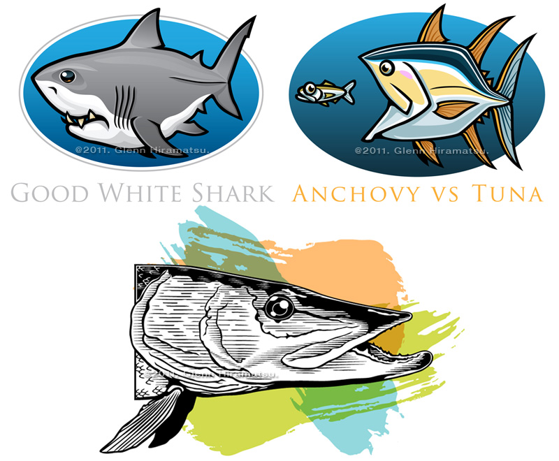 Cartoon Shark and Tuna, Pike. @2012. Glenn Hiramatsu.