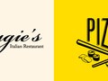 Traditional 2 color logo for family restaurant. Illustrated 1 color logo for sushi pizza restaurant.