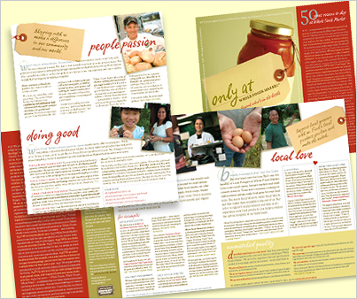 My role: copywriting. Researched and interviewed a number of Whole Foods executives for this in-store collateral.