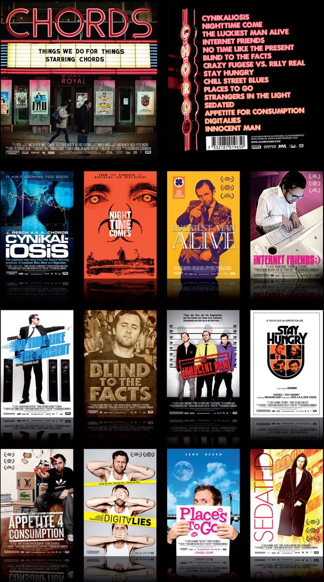 Chords "Things We Do For Things". Every track is like a movie with it's own movie poster/cover.