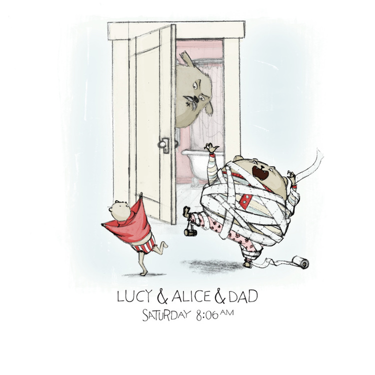 ANIMALS: Alice and Lucy and their dad and toilet paper