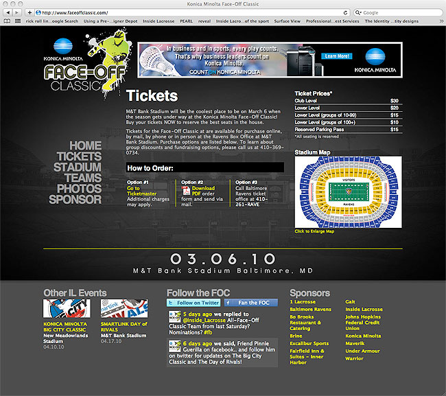 FaceOffClassic.com Tickets Page