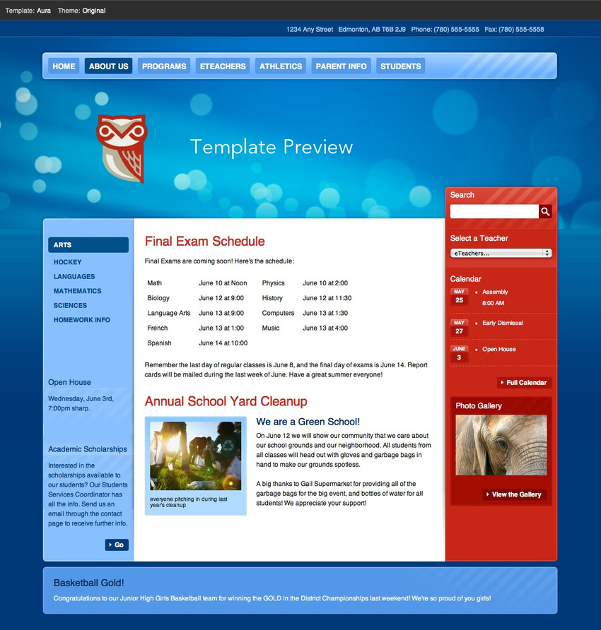Wetaskiwin Regional Public Schools - Template Design, XHTML & CSS, Development and Dynamic Templating System