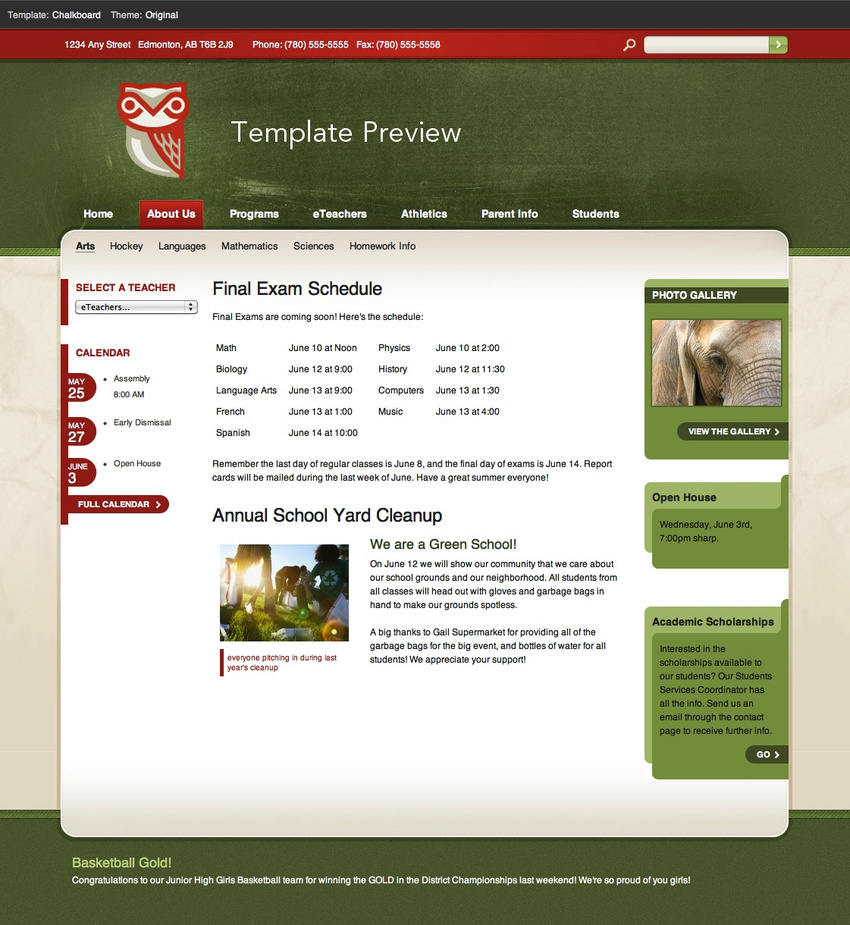 Wetaskiwin Regional Public Schools - Template Design, XHTML & CSS, Development and Dynamic Templating System