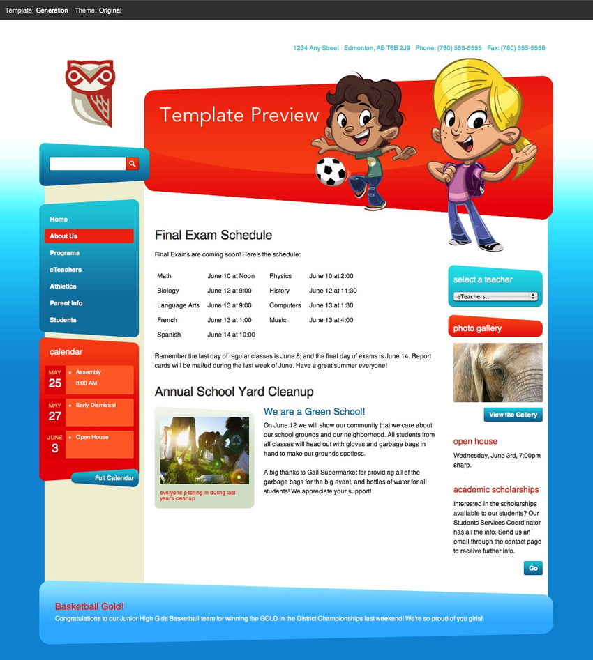 Wetaskiwin Regional Public Schools - Template Design, XHTML & CSS, Development and Dynamic Templating System